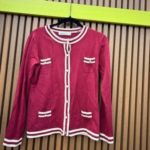 a.n.a Red and White Women's Cardigan